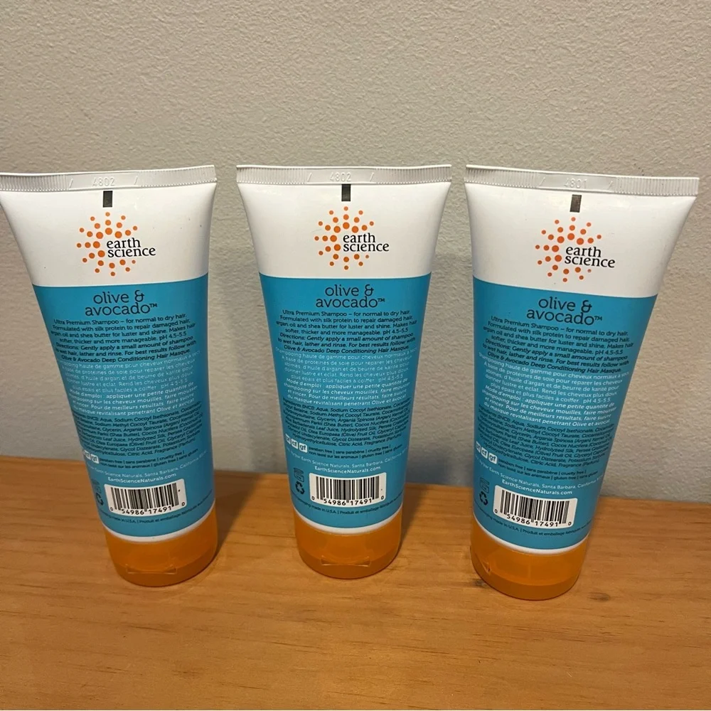 Bundle of‎ 3 Earth Science Olive & Avocado Super Concentrated Shampoo 6 oz Each